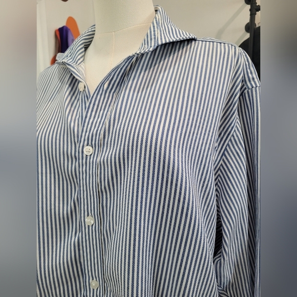 Black Brown Egyptian Cotton Blue Striped Men's Shirt - Picture 7 of 7